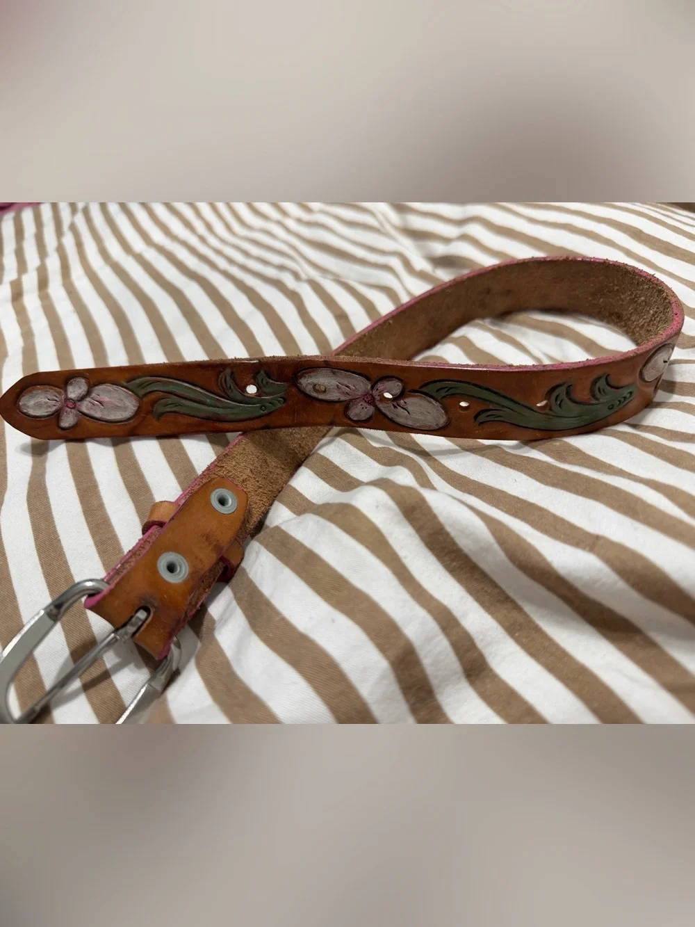 Hand-Tooled Brown Leather Floral Belt - Baby Cowgirl Belt